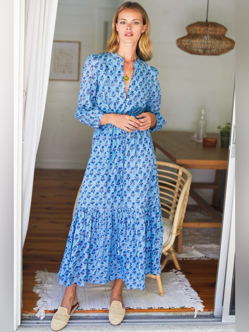 Emerson Fry India Collection maxi dress marigolds danube block print frances